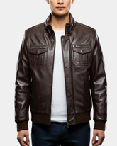 Men's Leather Bomber Flight Jacket Tom Zenith Brown