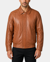 Men’s Classic Leather Bomber Jacket – Jim Dynamo Tan