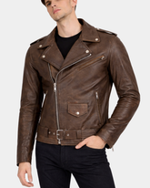 Mens Heavy Duty Leather Biker Brando Jacket Zenith Brown