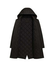 Noir Harbor Detachable Hood Leather Coat Black