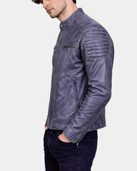 Men's Leather Biker Style Zip Jacket Eddie Essence Grey Two Tone
