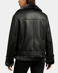 Women’s Sheepskin Aviator Cross-Zip Pilot Jacket Nova Black