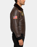 Men’s Bomber Leather Jacket Air Force Style – Lester Zenith Brown