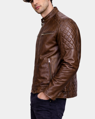 Men's Leather Biker Style Jacket with Quilt Detail Fusion Timber