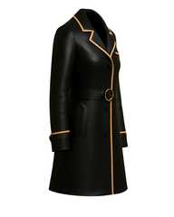 Midnight Luxe ¾ Leather Coat — Noir Beige