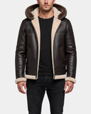 Men’s Bomber Flying Aviator RAF B3 Real Leather Sheepskin Hooded Jacket – Zenith Brown