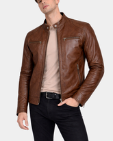 Mens Biker Soft Casual Leather Jacket Zenith Brown