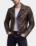 Mens Leather Biker Brando Design Jacket Zenith Brown – product view 1