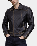 Men’s Leather Biker Brando Design Jacket Sean Vintage – Nova Black – product view 3