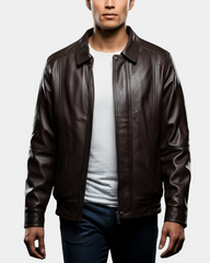 Men's Bomber Leather Jacket Classic Style Jim Zenith Brown Nappa