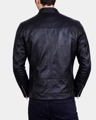 Mens Leather Cafe Racer Biker Jacket Charlie Black