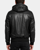 Men’s Leather Bomber Jacket with Hoodie – Bronx Nova Black