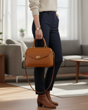 Taupe Ladies Leather Saddle Crossbody Handbag – product view 2