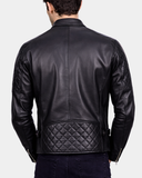 Mens Leather Biker Style Jacket with Quilt Detail Nova Black – product view 2
