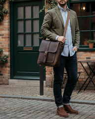 Executive Dark Walnut Leather Messenger Bag