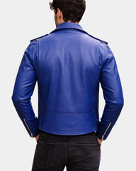 Mens Heavy Duty Leather Biker Brando Jacket Radiant Blue