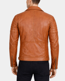 Mens Biker Leather Jacket Dual Zip Hook Dynamo Tan – product view 2