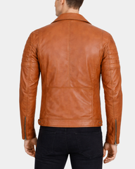Mens Biker Leather Jacket Dual Zip Hook Dynamo Tan
