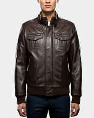 Men's Leather Bomber Flight Jacket Tom Zenith Brown