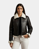 Women’s Sheepskin Aviator RAF Pilot Jacket Zenith Brown White