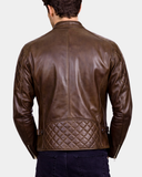 Men's Leather Biker Style Jacket with Quilt Detail Fusion Timber – product view 2