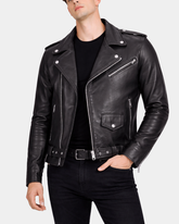 Mens Heavy Duty Leather Biker Brando Jacket Nova Black