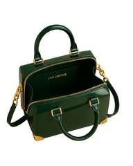Lux Leather USA Aurora Gloss Patent Handbag – Dark Emerald Green with Gold Chain