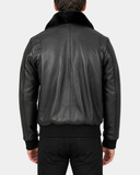 Men’s Leather Bomber Pilot Jacket with Removable Collar – Leroy Nova Black
