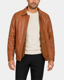 Men’s Classic Leather Bomber Jacket – Jim Dynamo Tan