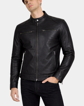 Mens Biker Soft Casual Leather Jacket Nova Black
