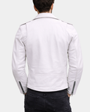 Men’s Heavy-Duty Leather Biker Brando Jacket – Astral White – product view 2