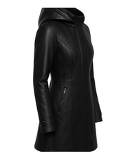 Noir Harbor Detachable Hood Leather Coat Black