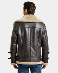 Men’s Bomber Flying Aviator B3 Real Leather Jacket with Double Collar Zenith Brown (MF7)