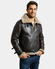 Men’s Bomber Flying Aviator B3 Real Leather Jacket with Double Collar Zenith Brown (MF7)
