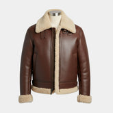 Brown Shearling Leather Aviator Jacket for Women