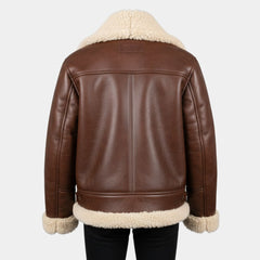 Brown Shearling Leather Aviator Jacket for Women