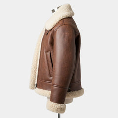 Brown Shearling Leather Aviator Jacket for Women