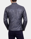 Men’s Leather Biker-Style Zip Jacket Eddie – Essence Grey Two-Tone – product view 2