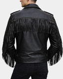 Men’s Brando Fringe Leather Biker Jacket – Nova Black – product view 2