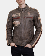 Men’s Biker Leather Jacket with Badges Zenith Brown