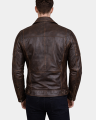 Men’s Biker Leather Jacket with Dual Zip Hook Zenith Brown