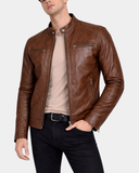 Men’s Biker Soft Casual Leather Jacket – Zenith Brown – product view 1