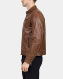 Men’s Biker Soft Casual Leather Jacket – Zenith Brown – product view 3