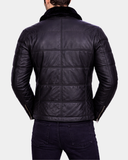 Men’s Leather Biker-Style Puffer Jacket Ronnie – Nova Black – product view 2