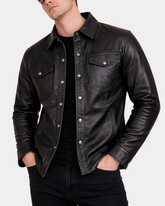 Men's Leather Shirt Classic Trucker Style Oliver Nova Black