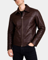 Men's Leather Zip Box Harrington Jacket James Zenith Brown