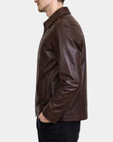 Men’s Leather Zip-Front Harrington Jacket James – Zenith Brown – product view 3