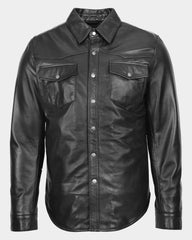 Men's Leather Shirt Classic Trucker Style Oliver Nova Black