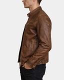 Men’s Cafe Racer Leather Jacket – Zenith Brown – product view 3