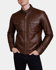 Mens Casual Biker Leather Jacket Jaime Fusion Timber